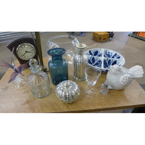 2293 - Three boxes of miscellaneous decorative items including vases, clocks, plates, etc.