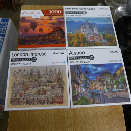 2340 - 4 x 1000 piece jigsaws - Bavarian Castle, Hot Air Balloons over Italy, Alsace Scene and London Impre... 