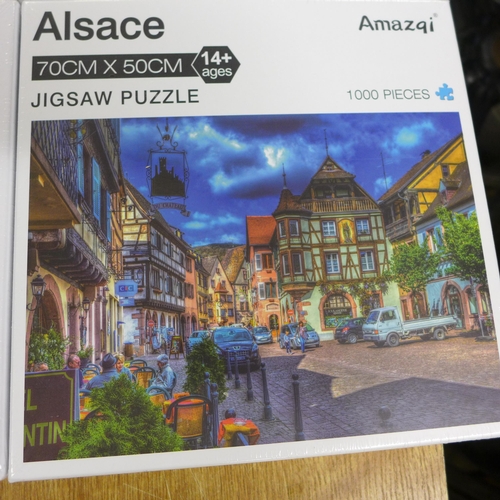 2340 - 4 x 1000 piece jigsaws - Bavarian Castle, Hot Air Balloons over Italy, Alsace Scene and London Impre... 