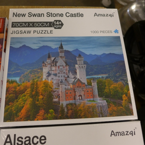 2340 - 4 x 1000 piece jigsaws - Bavarian Castle, Hot Air Balloons over Italy, Alsace Scene and London Impre... 