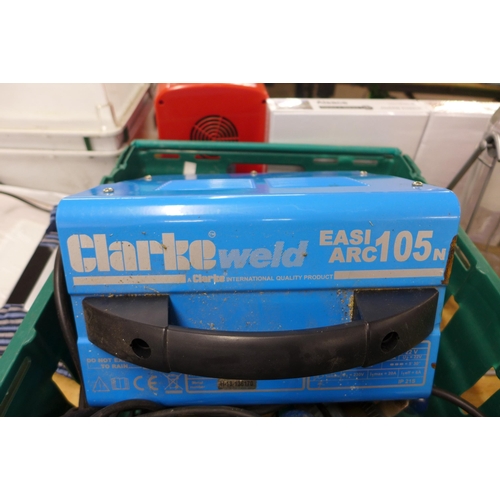 2371 - Clarkeweld Easiarc 105N welder and assortment of hand tools inc. hammers, hand drill and vice