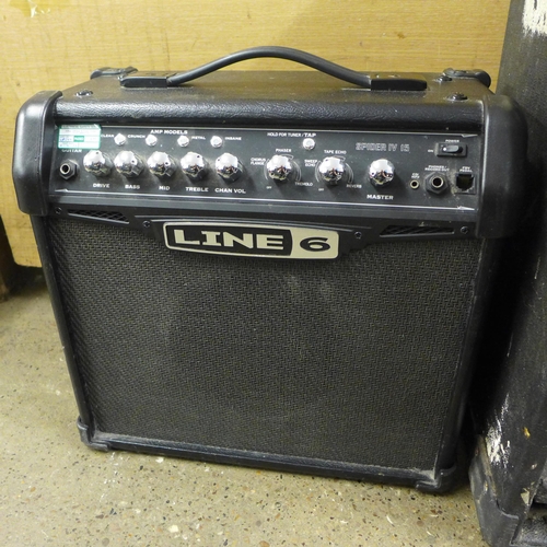 2157 - Nemesis FET bass guitar amplifier, Line 6 Spider IV 15 amplifier, KC Electronics speaker and Warrior... 