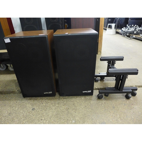 2162 - Pair of Pioneer HPM 300 hi-fi speaker cabinets with Apollo speaker stands - very good condition - us... 