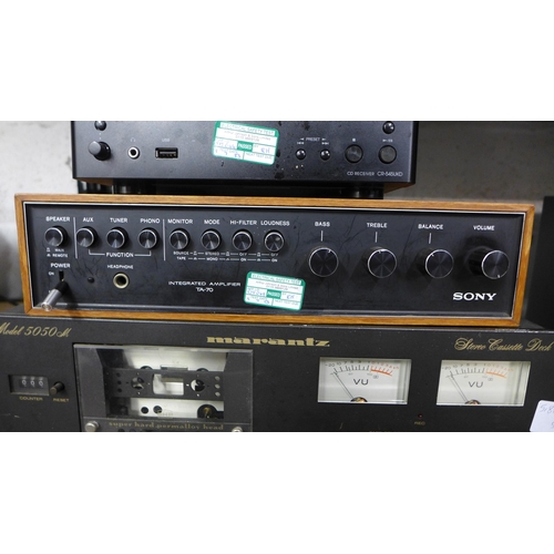 2166 - Stereo equipment including Onkyo compact CD player, Sony TA-70 integrated amplifier, Marantz 5050M s... 
