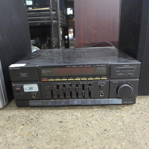 2169 - Hitachi Quartz digital synthesizer AM-FM stereo tuner amplifier model no. HDA- MD22, Sony mini Hi-Fi... 