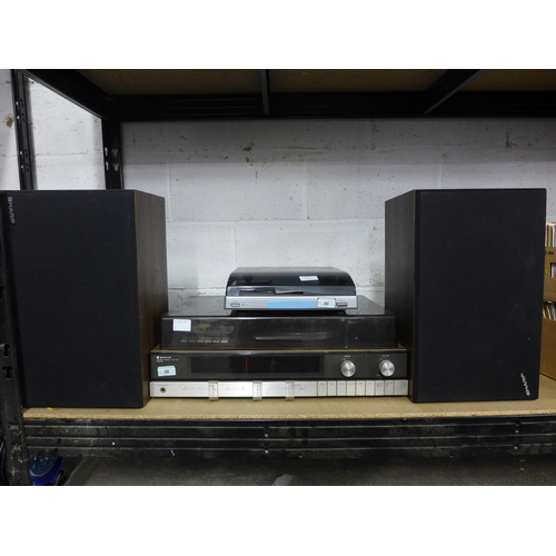 2177 - Sanyo stereo music system G2411KL with turntable, Bush Acoustics MT11 Hi-Fi turntable and a pair of ... 