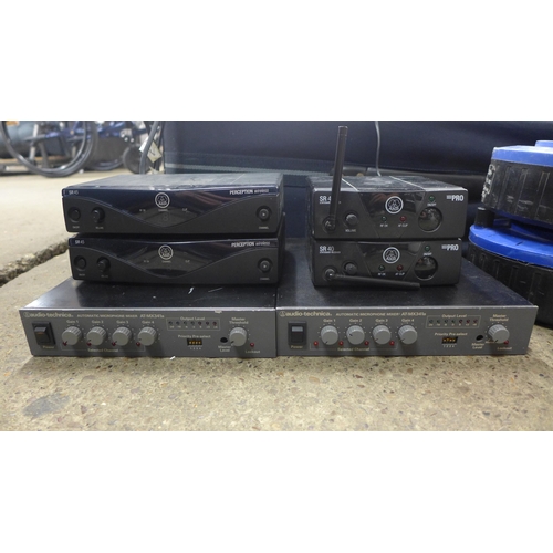 2179 - Radio Mic system equipment inc. 2 wireless mic's, 2 AKG Perception wireless receivers, Audio-Technic... 