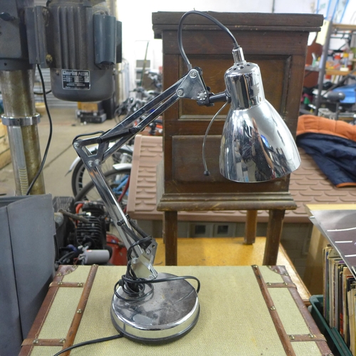 2189 - 2 Small upholstered vintage trunks, anglepoise style lamp, retro telephone and vintage drilling tool