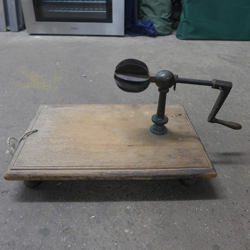 2189 - 2 Small upholstered vintage trunks, anglepoise style lamp, retro telephone and vintage drilling tool