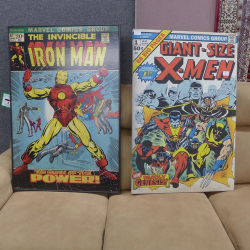 1421 - A set of two Marvel Comics prints 'The Invincible Iron Man and giant size X-Men