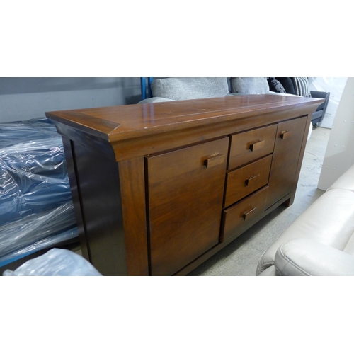 1633 - A hardwood three drawer, two door sideboard - marked