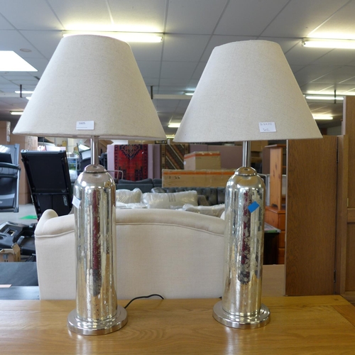 1605 - A pair of silver glass lamps with oatmeal shades