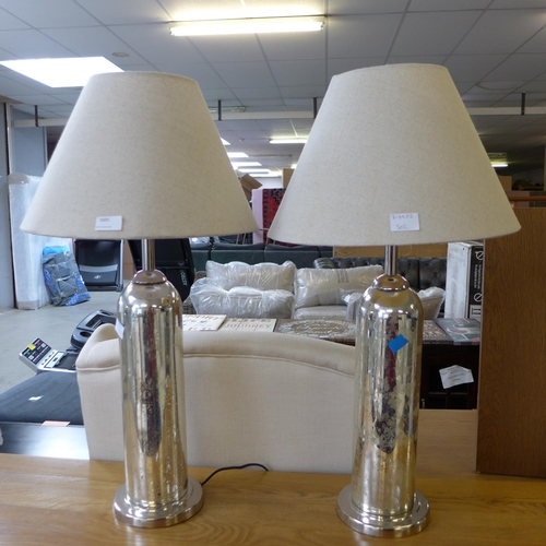 1605 - A pair of silver glass lamps with oatmeal shades