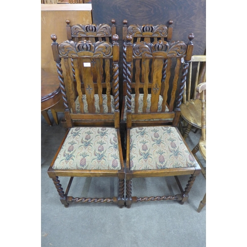 599 - A set of four early 20th Century oak barleytwist dining chairs