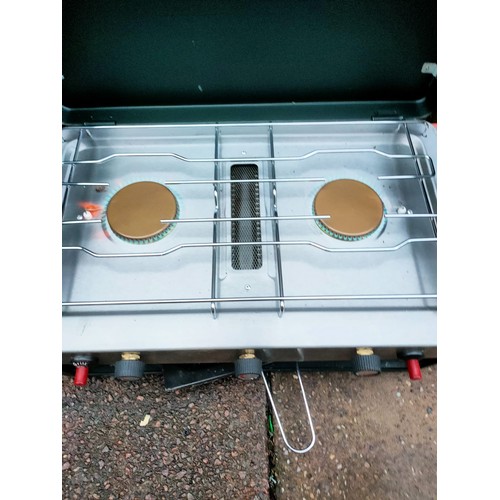 2401 - 2 Burner & grill portable camping cooker (model CE WGB-602SPL) with 12.8kg flo gas burner bottle