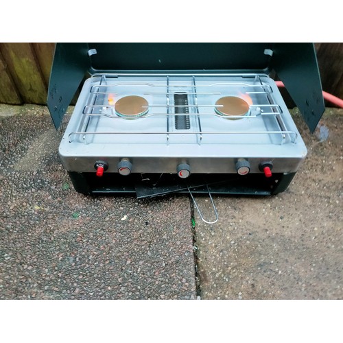 2401 - 2 Burner & grill portable camping cooker (model CE WGB-602SPL) with 12.8kg flo gas burner bottle