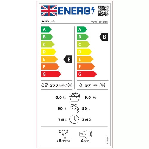 3030 - Samsung Series 6 Graphite 9/6kg, 1400rpm, Washer Dryer, E Rated (Model: WD90T654DBN/S1) original RRP... 