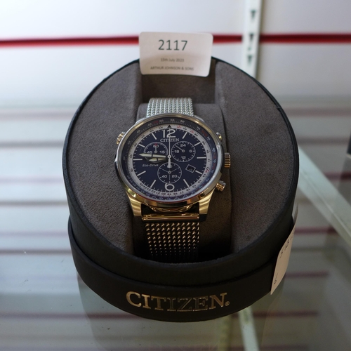 2117 - Citizen men's Eco-Drive chronograph perpetual calendar wristwatch with black leather strap * this lo... 