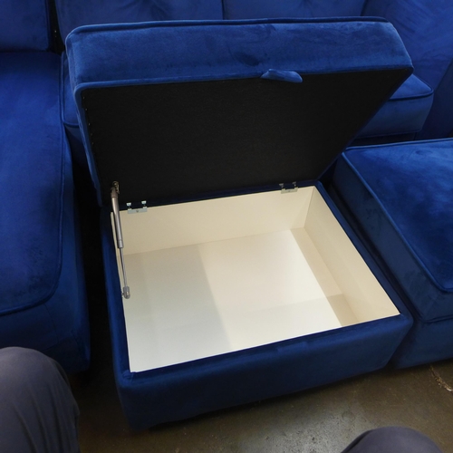 1330 - A Hoxton deep blue velvet LHF corner sofa and two footstools