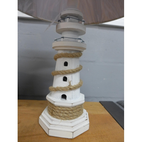 1351 - A lighthouse table lamp with cream shade H50cm (789618)