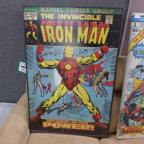 1405 - A set of two Marvel Comics prints 'The Invincible Iron Man and giant size X-Men