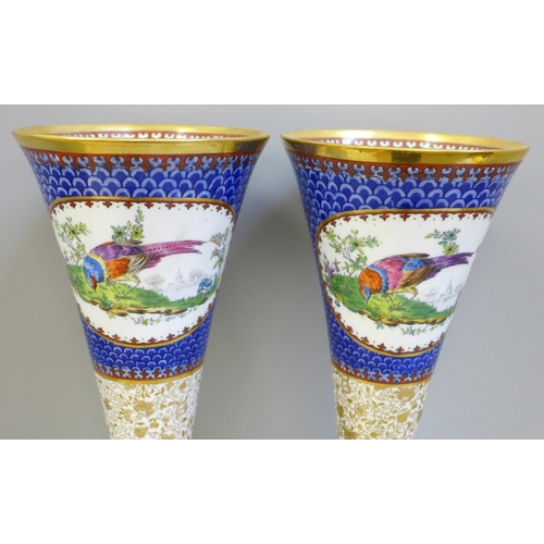 612 - A pair of Spode Copeland's China trumpet vases, 31cm, both restored