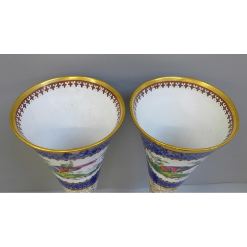 612 - A pair of Spode Copeland's China trumpet vases, 31cm, both restored