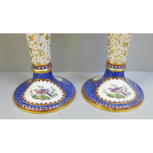 612 - A pair of Spode Copeland's China trumpet vases, 31cm, both restored