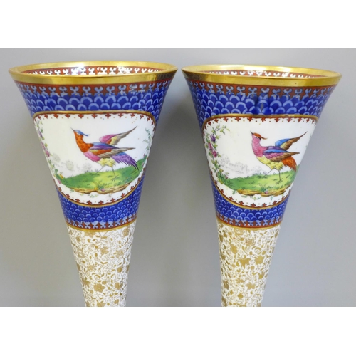 612 - A pair of Spode Copeland's China trumpet vases, 31cm, both restored