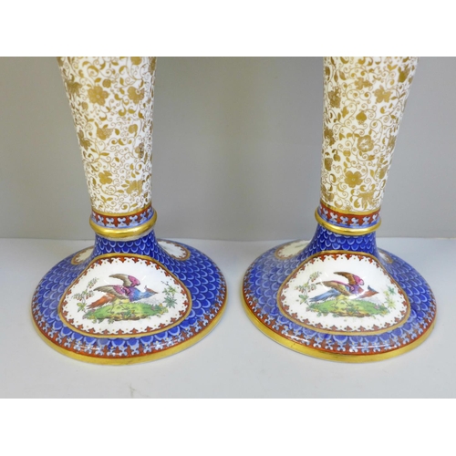 612 - A pair of Spode Copeland's China trumpet vases, 31cm, both restored