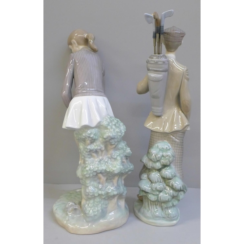 618 - Two Lladro figures of golfers, girl's golf club a/f