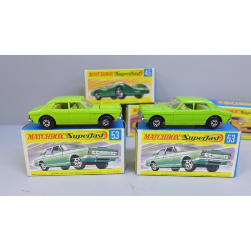 622 - Seven Matchbox Superfast model vehicles, 62, 45, 3, 25, 33 and 53 x2, boxed