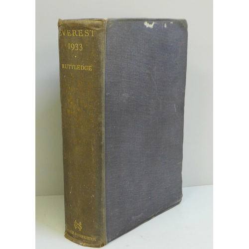 657 - One volume; Everest 1933, by Hugh Ruttledge, first edition, Hodder and Stoughton