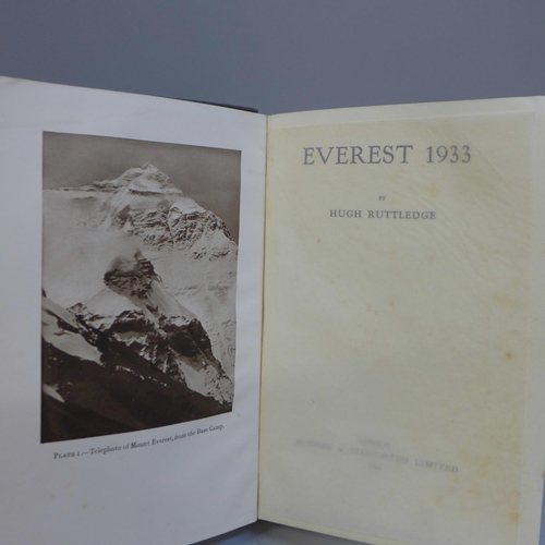 657 - One volume; Everest 1933, by Hugh Ruttledge, first edition, Hodder and Stoughton