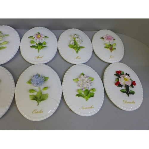 660 - Coalport Months of the Year Flowers plaques, two a/f