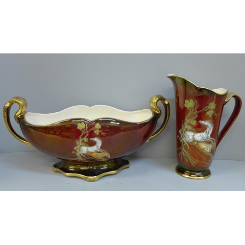 683 - Two items of Pegasus Crown Devon china; posy bowl and pitcher