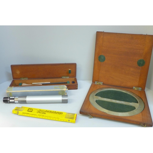 689 - Technical drawing instruments and a small telescope, H&G 6-18x30 optics