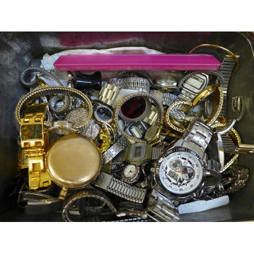 696 - A collection of wristwatches and a plated pocket watch case