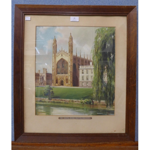 26 - * Krogman, The Chapel, King's College, Cambridge, watercolour, framed