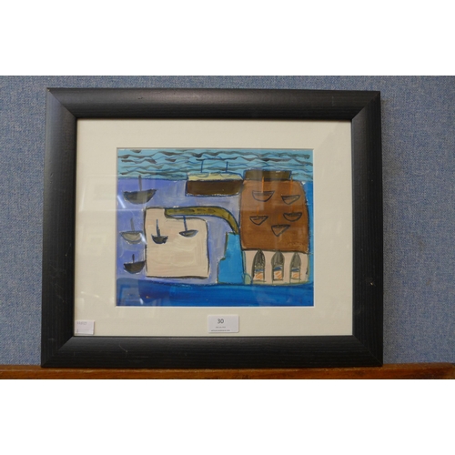 30 - Onslow Sykes, Winter Harbour, St. Ives, acrylic on card, framed