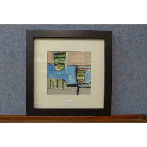 31 - Onslow Sykes, Three Boats, St. Ives, acrylic on card, framed