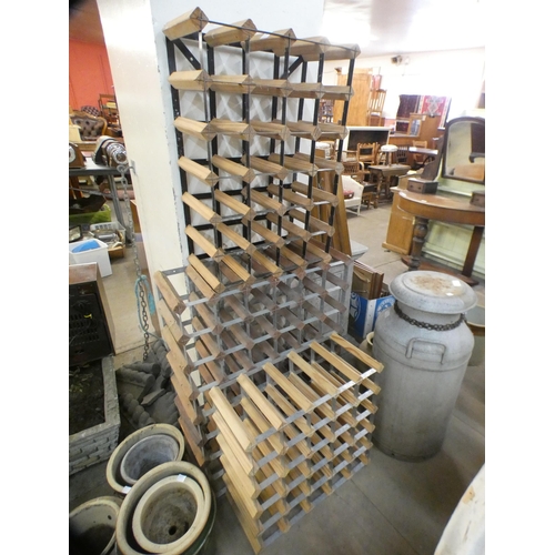 355 - Three beech and metal wine racks