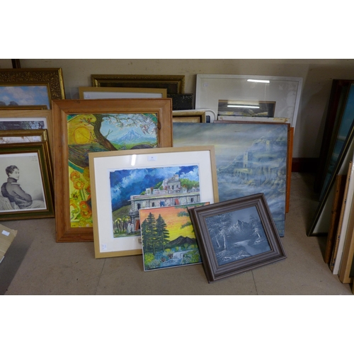 36 - Eighteen assorted contemporary oils and watercolours, including Eastern European School and Nottingh... 