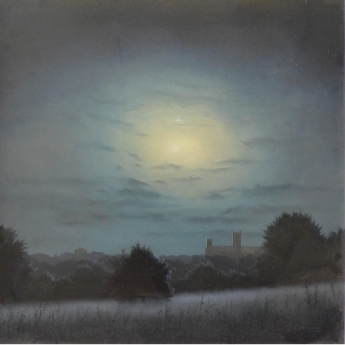 4 - Lawrence Coulson (b.1962), Lincoln Moonlight, oil on board, 44 x 44cms, framed