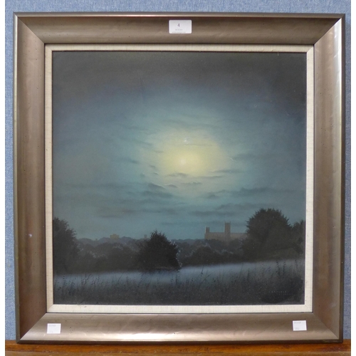 4 - Lawrence Coulson (b.1962), Lincoln Moonlight, oil on board, 44 x 44cms, framed