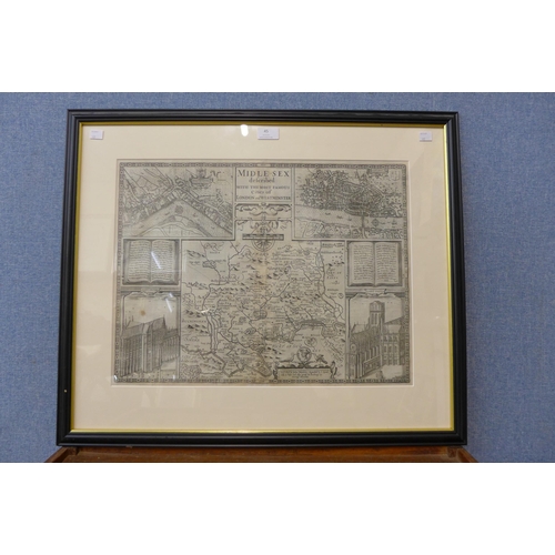 45 - A 17th Century John Speed engraved map of Middlesex, defribed With The Most famous Cities of London ... 