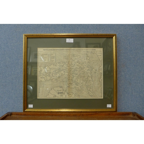 48 - A 16th Century Sebastian Munster engraved map, British Isles, 27 x 35cms, framed