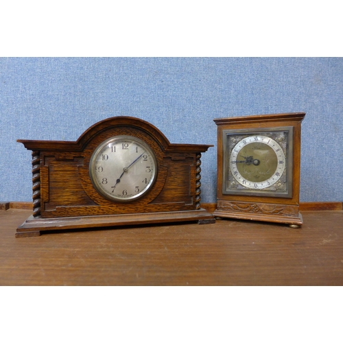 72 - Two early 20th  Century oak mantel timepieces