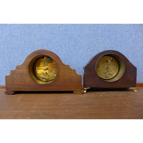 73 - Two Art Deco inlaid walnut mantel timepieces