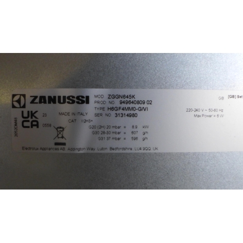 3015 - Zanussi Gas On Glass 4 Burner Hob H46xW590xD520  - Model no  ZGGN645K , Original RRP £307.50 inc. va... 